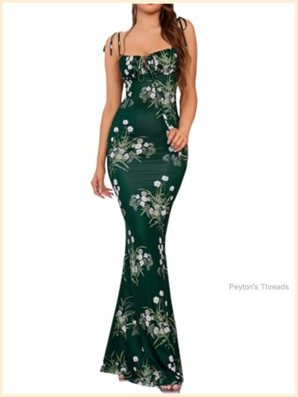 Floral Maxi Mermaid Dress Spaghetti Strap Zipper Back Summer Wedding Guest